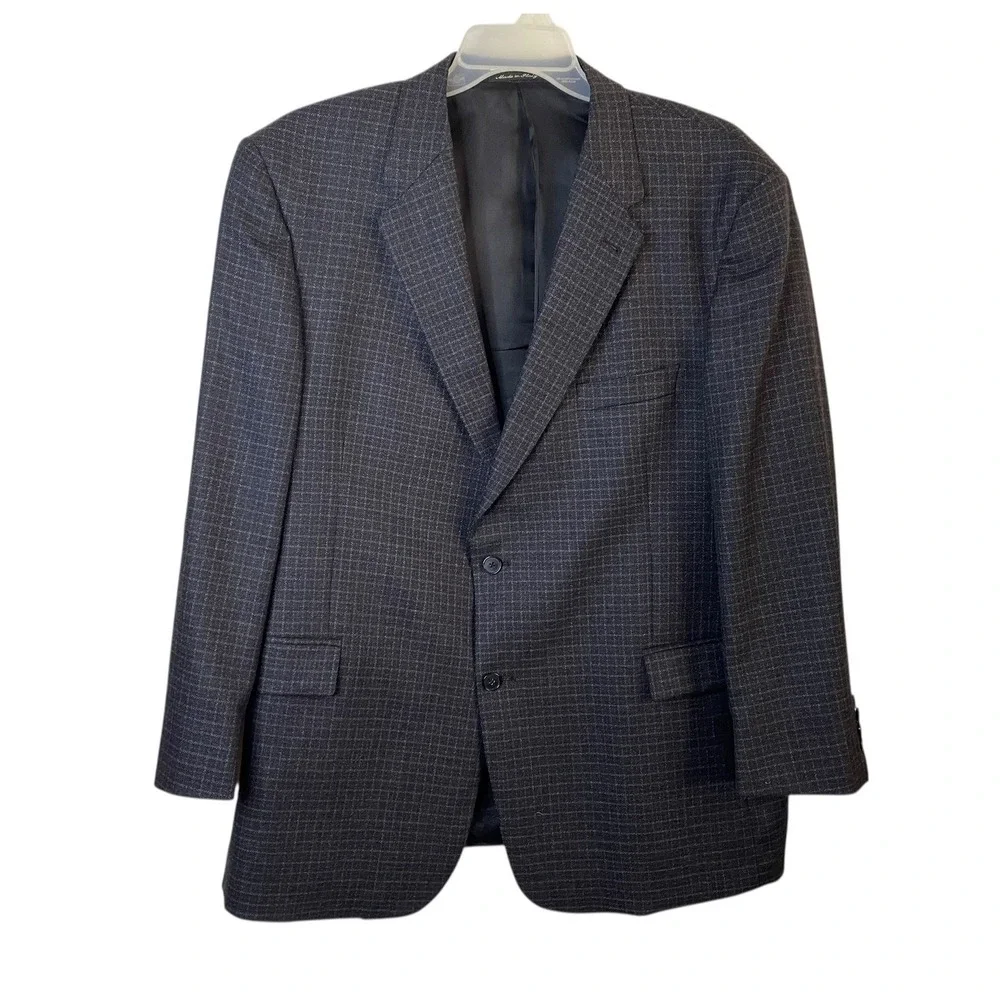 Murano Blazer Men's 48R Check Pattern Gray Wool Cashmere Blend Sport Coat